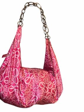 Pink Patterned Shoulder Bag with Chain Strap